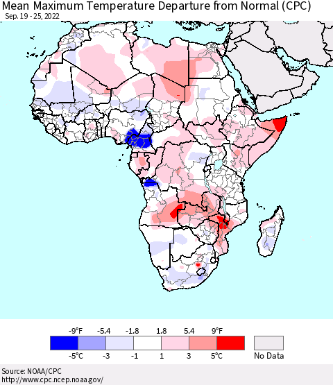 Africa Mean Maximum Temperature Departure from Normal (CPC) Thematic Map For 9/19/2022 - 9/25/2022