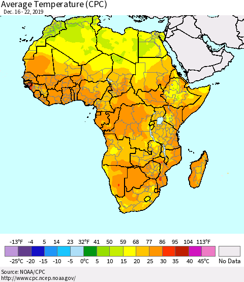 Africa Average Temperature (CPC) Thematic Map For 12/16/2019 - 12/22/2019