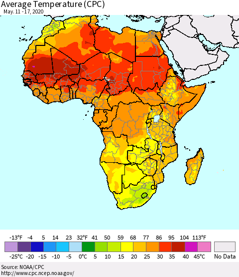 Africa Average Temperature (CPC) Thematic Map For 5/11/2020 - 5/17/2020