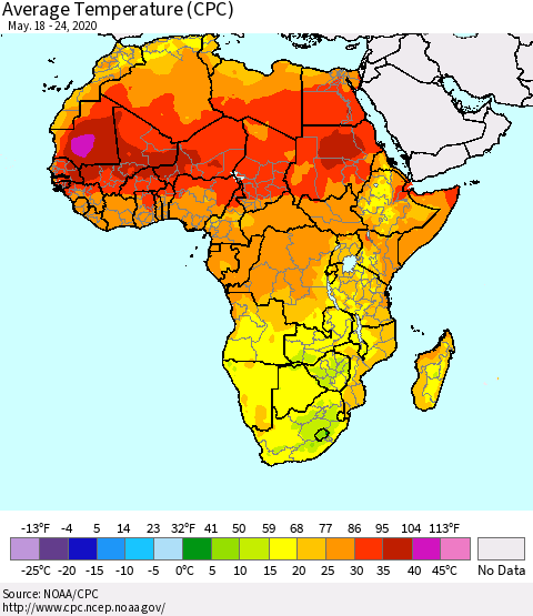 Africa Average Temperature (CPC) Thematic Map For 5/18/2020 - 5/24/2020