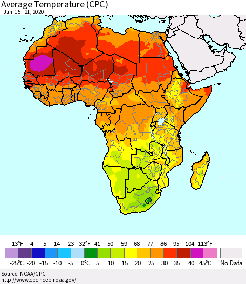 Africa Average Temperature (CPC) Thematic Map For 6/15/2020 - 6/21/2020