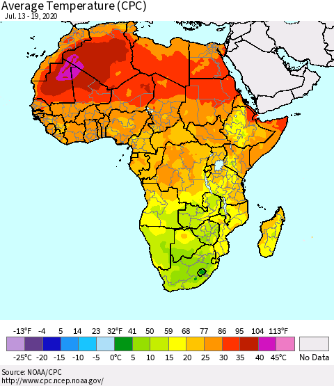 Africa Average Temperature (CPC) Thematic Map For 7/13/2020 - 7/19/2020