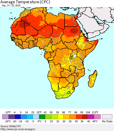 Africa Average Temperature (CPC) Thematic Map For 9/14/2020 - 9/20/2020