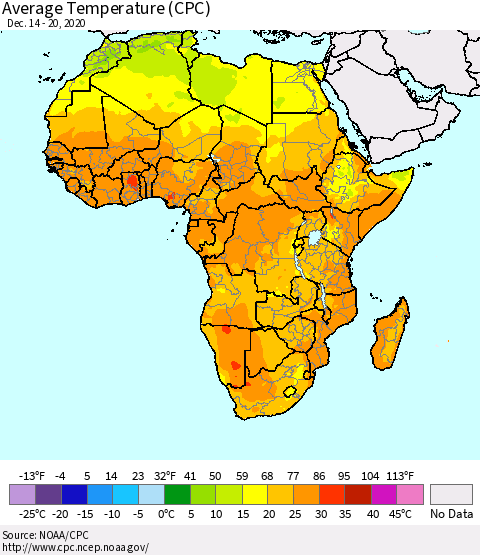 Africa Average Temperature (CPC) Thematic Map For 12/14/2020 - 12/20/2020