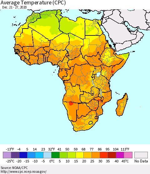Africa Average Temperature (CPC) Thematic Map For 12/21/2020 - 12/27/2020