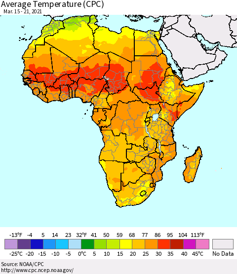 Africa Average Temperature (CPC) Thematic Map For 3/15/2021 - 3/21/2021