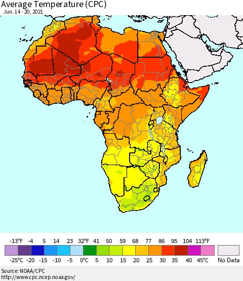 Africa Average Temperature (CPC) Thematic Map For 6/14/2021 - 6/20/2021