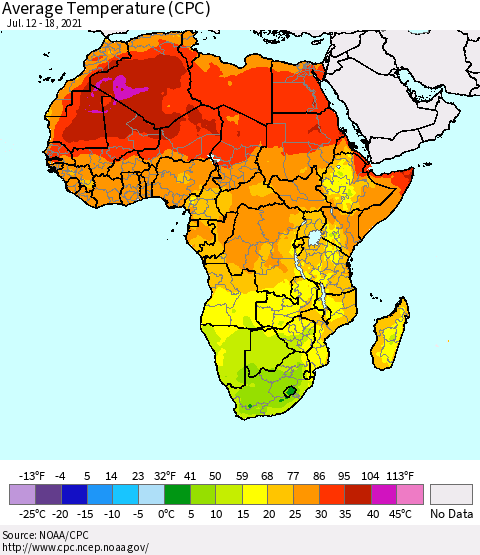 Africa Average Temperature (CPC) Thematic Map For 7/12/2021 - 7/18/2021
