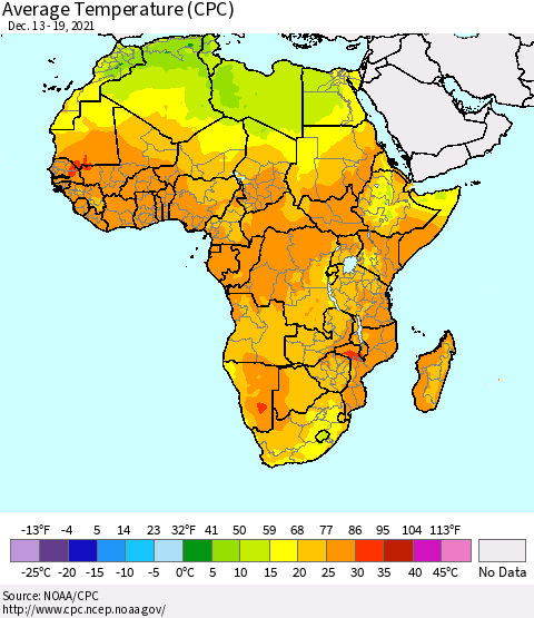 Africa Average Temperature (CPC) Thematic Map For 12/13/2021 - 12/19/2021