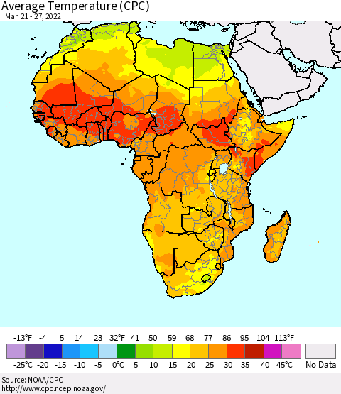Africa Average Temperature (CPC) Thematic Map For 3/21/2022 - 3/27/2022
