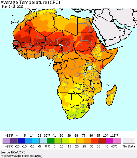 Africa Average Temperature (CPC) Thematic Map For 5/9/2022 - 5/15/2022