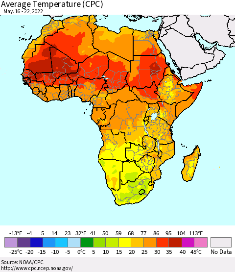 Africa Average Temperature (CPC) Thematic Map For 5/16/2022 - 5/22/2022