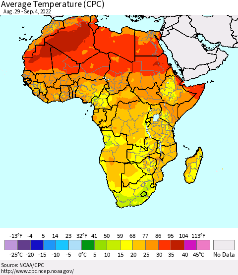 Africa Average Temperature (CPC) Thematic Map For 8/29/2022 - 9/4/2022