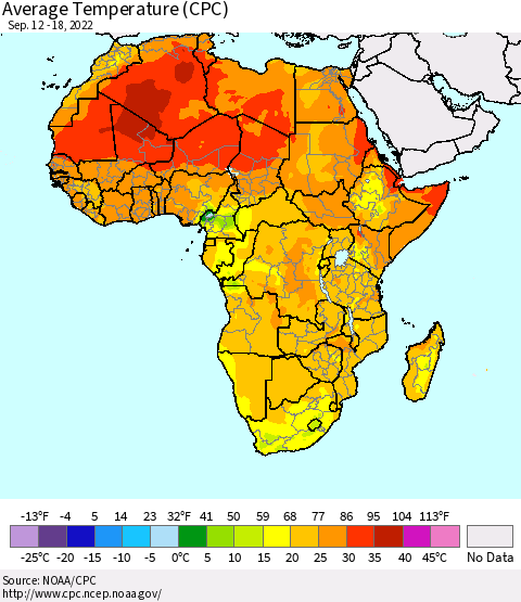Africa Average Temperature (CPC) Thematic Map For 9/12/2022 - 9/18/2022