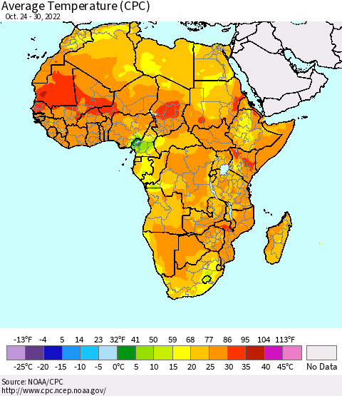 Africa Average Temperature (CPC) Thematic Map For 10/24/2022 - 10/30/2022