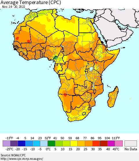 Africa Average Temperature (CPC) Thematic Map For 11/14/2022 - 11/20/2022