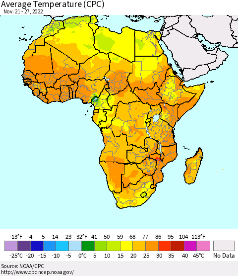 Africa Average Temperature (CPC) Thematic Map For 11/21/2022 - 11/27/2022