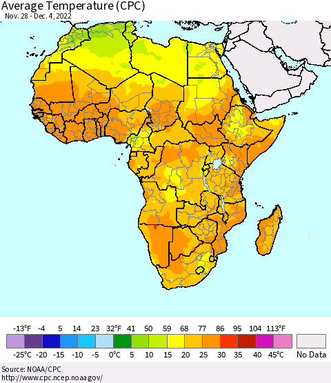 Africa Average Temperature (CPC) Thematic Map For 11/28/2022 - 12/4/2022