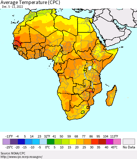 Africa Average Temperature (CPC) Thematic Map For 12/5/2022 - 12/11/2022