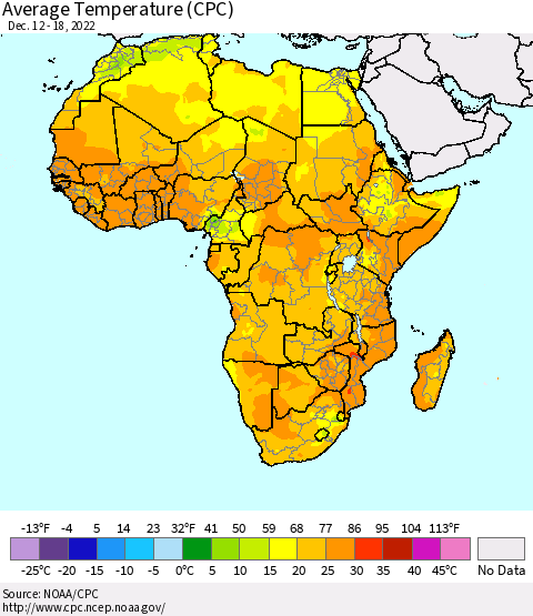 Africa Average Temperature (CPC) Thematic Map For 12/12/2022 - 12/18/2022