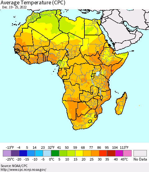 Africa Average Temperature (CPC) Thematic Map For 12/19/2022 - 12/25/2022