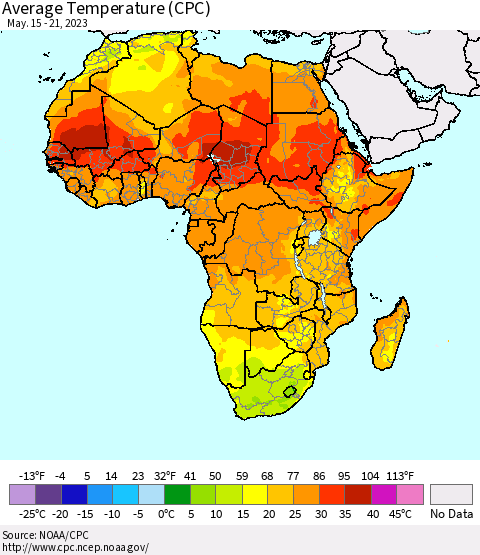 Africa Average Temperature (CPC) Thematic Map For 5/15/2023 - 5/21/2023