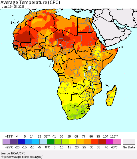 Africa Average Temperature (CPC) Thematic Map For 6/19/2023 - 6/25/2023