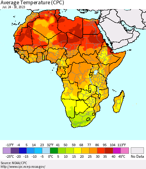 Africa Average Temperature (CPC) Thematic Map For 7/24/2023 - 7/30/2023