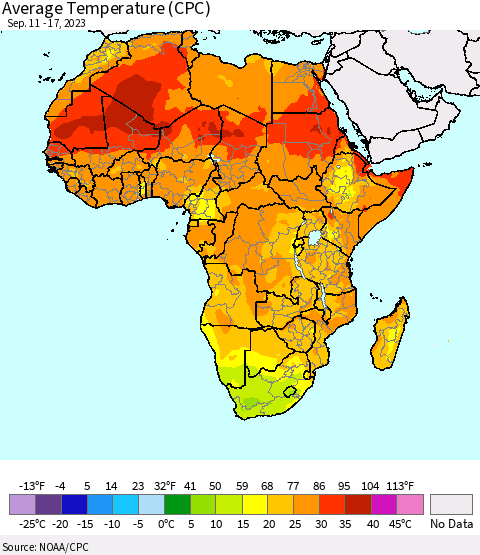 Africa Average Temperature (CPC) Thematic Map For 9/11/2023 - 9/17/2023