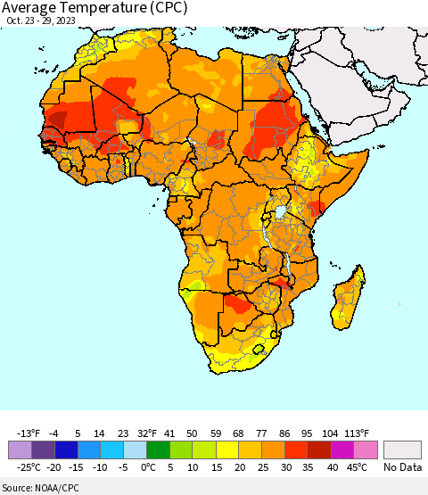 Africa Average Temperature (CPC) Thematic Map For 10/23/2023 - 10/29/2023