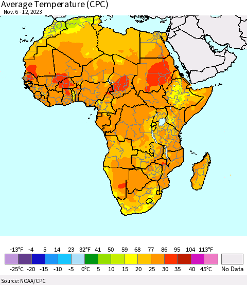 Africa Average Temperature (CPC) Thematic Map For 11/6/2023 - 11/12/2023