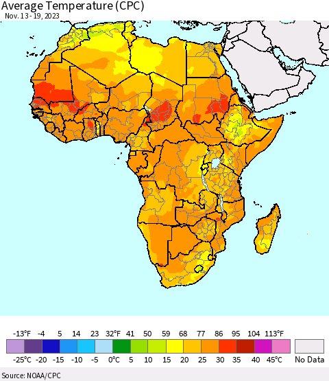Africa Average Temperature (CPC) Thematic Map For 11/13/2023 - 11/19/2023