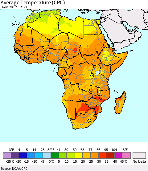 Africa Average Temperature (CPC) Thematic Map For 11/20/2023 - 11/26/2023