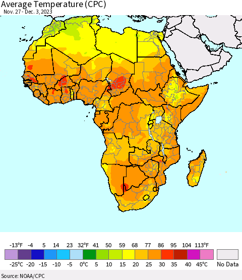 Africa Average Temperature (CPC) Thematic Map For 11/27/2023 - 12/3/2023