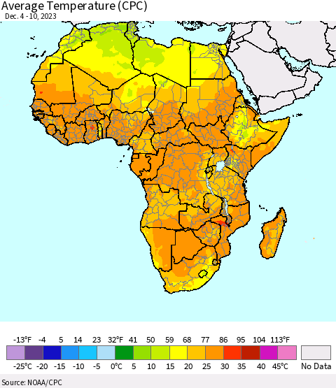 Africa Average Temperature (CPC) Thematic Map For 12/4/2023 - 12/10/2023