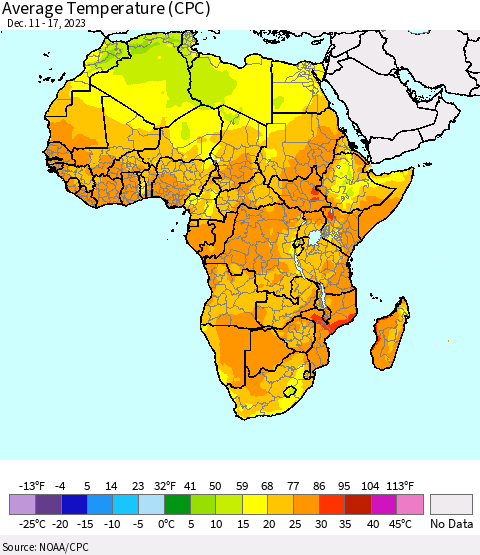 Africa Average Temperature (CPC) Thematic Map For 12/11/2023 - 12/17/2023