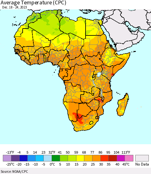 Africa Average Temperature (CPC) Thematic Map For 12/18/2023 - 12/24/2023