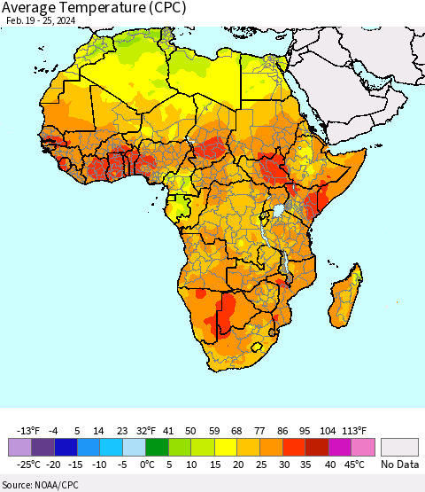 Africa Average Temperature (CPC) Thematic Map For 2/19/2024 - 2/25/2024