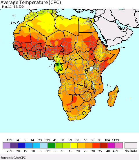 Africa Average Temperature (CPC) Thematic Map For 3/11/2024 - 3/17/2024
