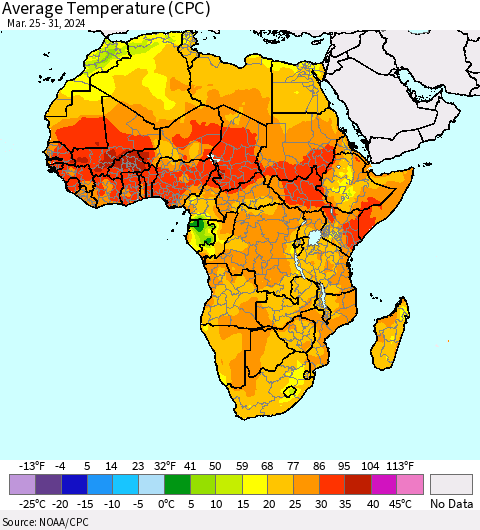 Africa Average Temperature (CPC) Thematic Map For 3/25/2024 - 3/31/2024