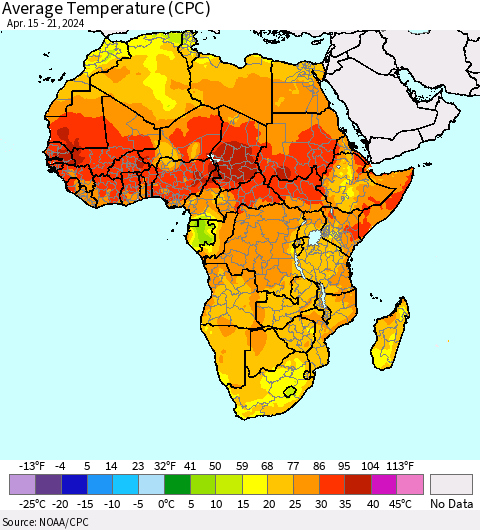 Africa Average Temperature (CPC) Thematic Map For 4/15/2024 - 4/21/2024