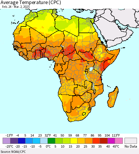 Africa Average Temperature (CPC) Thematic Map For 2/24/2025 - 3/2/2025