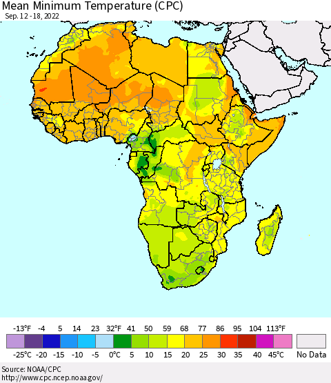 Africa Mean Minimum Temperature (CPC) Thematic Map For 9/12/2022 - 9/18/2022