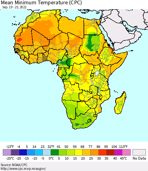 Africa Mean Minimum Temperature (CPC) Thematic Map For 9/19/2022 - 9/25/2022