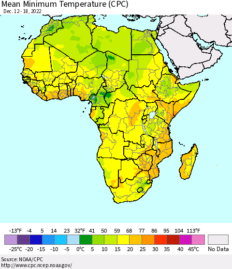 Africa Mean Minimum Temperature (CPC) Thematic Map For 12/12/2022 - 12/18/2022