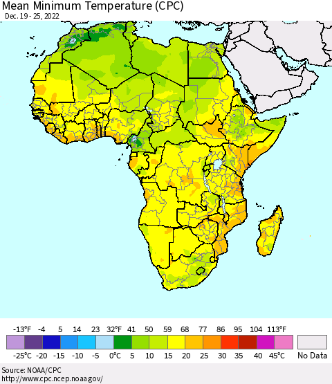 Africa Mean Minimum Temperature (CPC) Thematic Map For 12/19/2022 - 12/25/2022