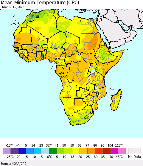 Africa Mean Minimum Temperature (CPC) Thematic Map For 11/6/2023 - 11/12/2023