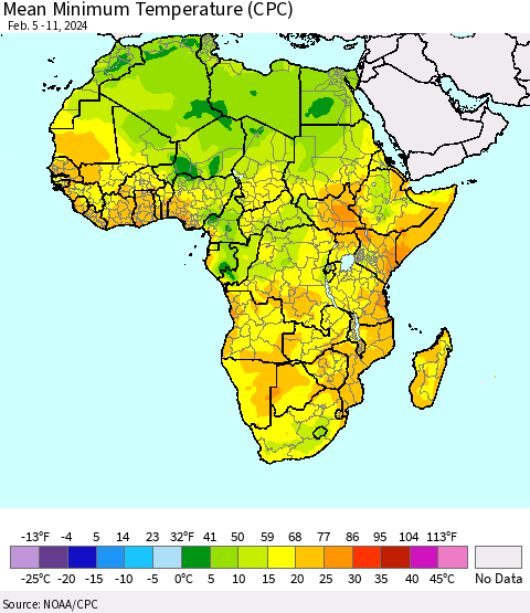 Africa Mean Minimum Temperature (CPC) Thematic Map For 2/5/2024 - 2/11/2024