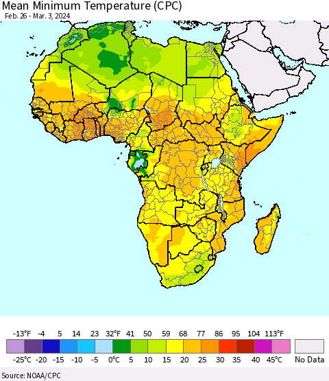 Africa Mean Minimum Temperature (CPC) Thematic Map For 2/26/2024 - 3/3/2024