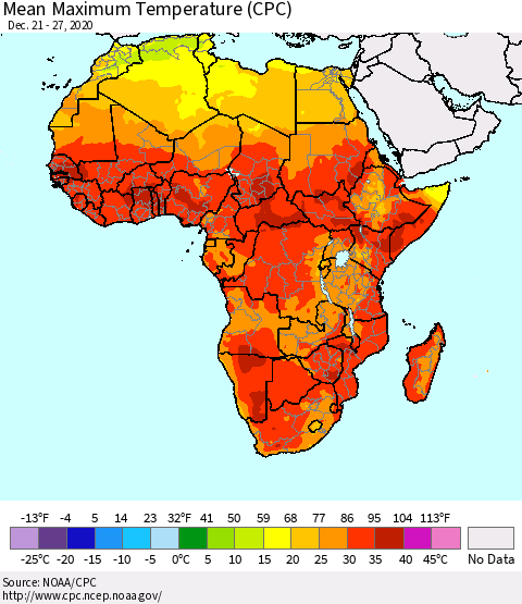 Africa Maximum Temperature (CPC) Thematic Map For 12/21/2020 - 12/27/2020